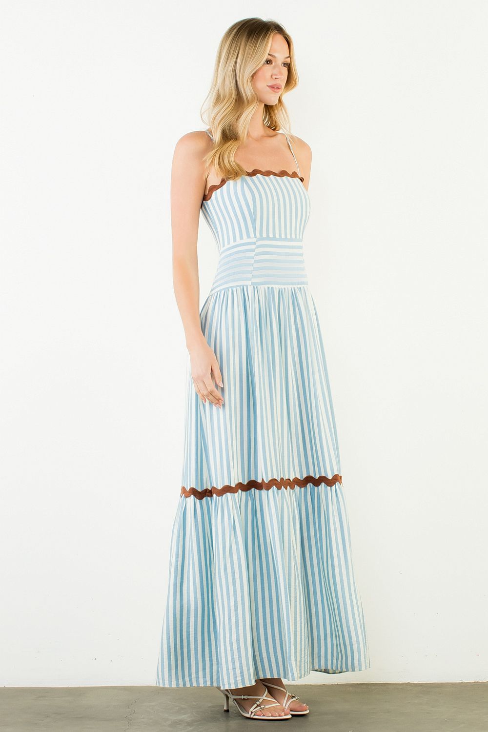 Ric Rac Trim Striped Maxi Dress
