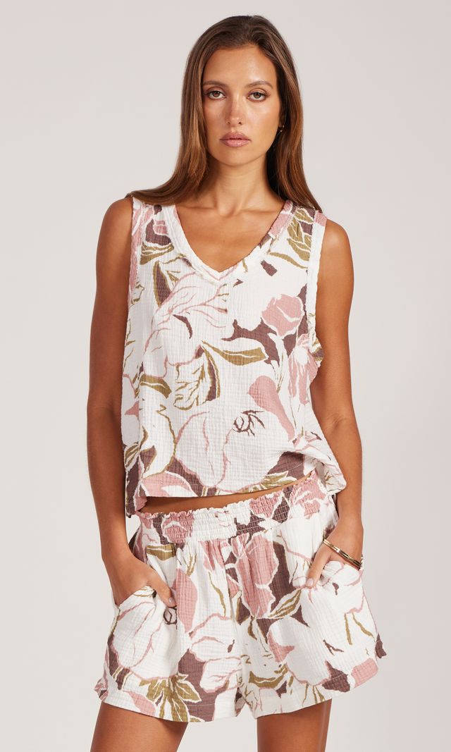 V Neck Raw Edge Tank by bobi Los Angeles