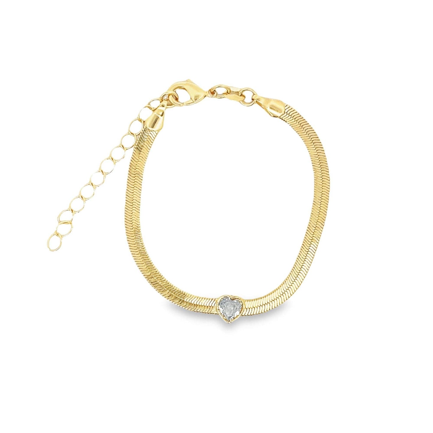 Herringbone CZ Heart Charm Bracelet
