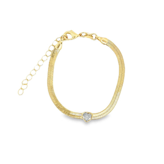 Herringbone CZ Heart Charm Bracelet