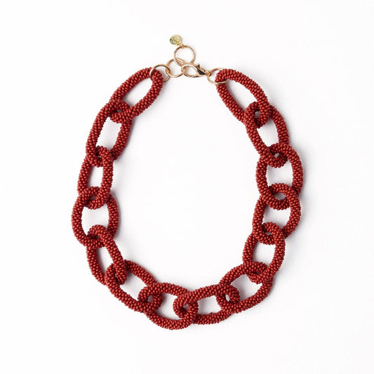 Jenna Chain Link Beaded Necklace - Rust