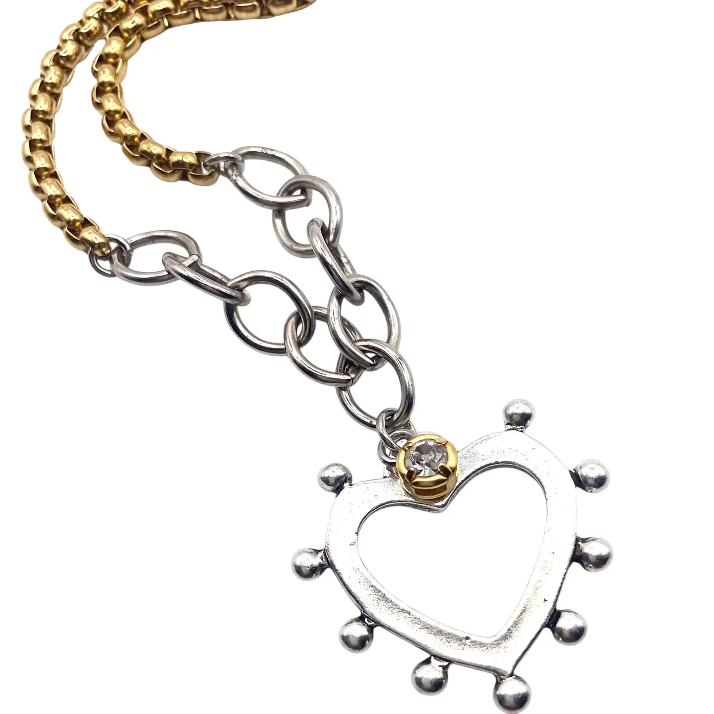 Mixed Metal Heart Burst Charm Necklace - Silver Heart