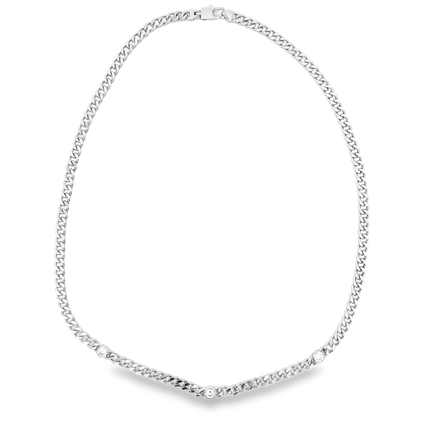 Thin Triple CZ Gemstone Cuban Link Necklace