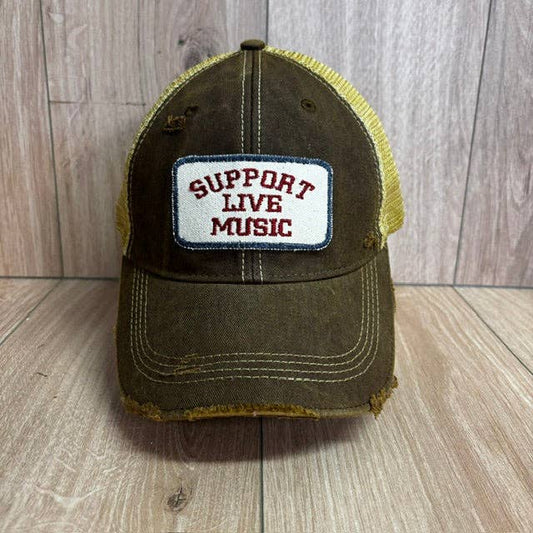 Support Live Music Distressed Trucker Hat