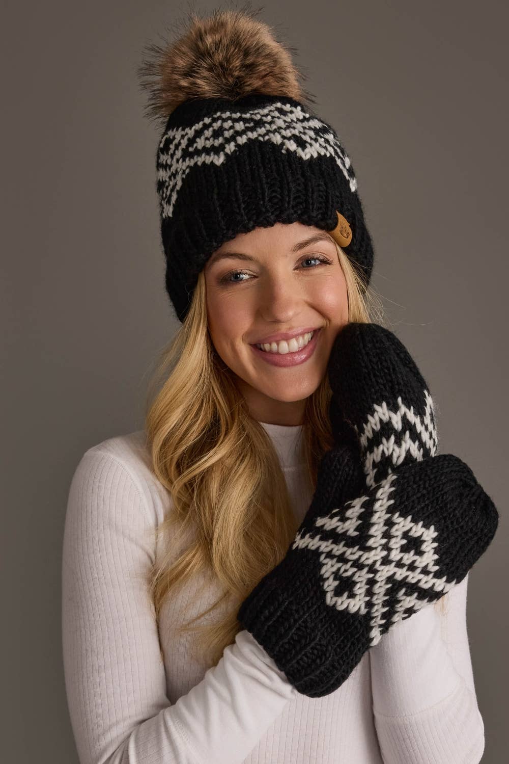 Black & White Patterned Pom Hat