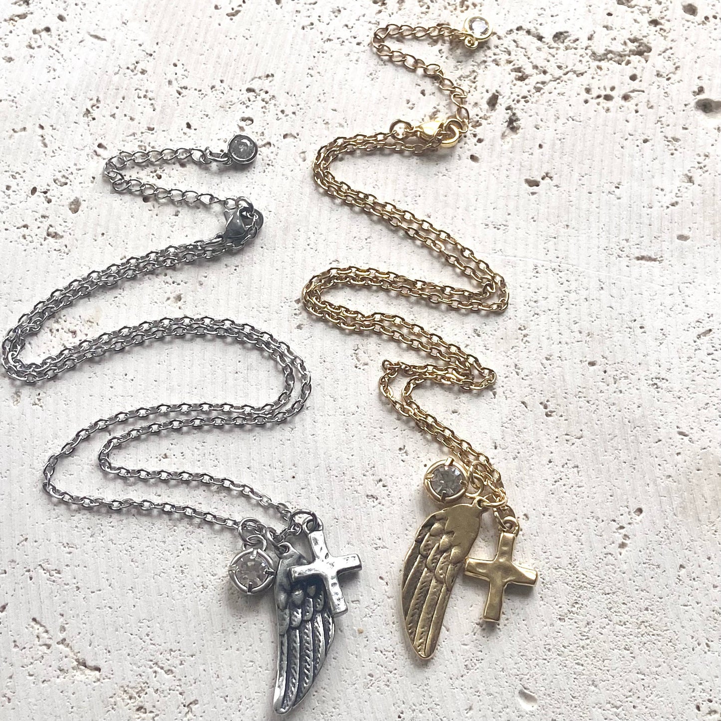 Angel Wing & Cross Hand Casted Necklace
