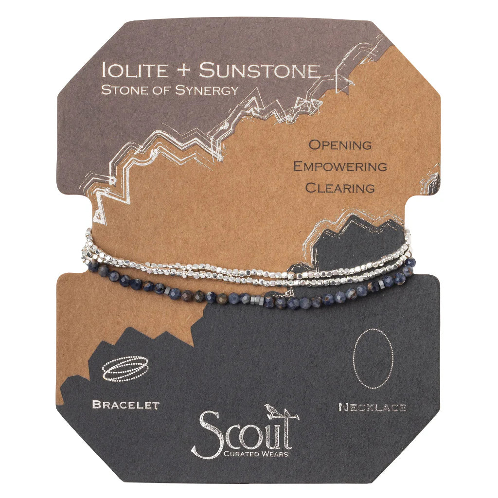 DELICATE STONE BRACELET/NECKLACE LOLITE & SUNSTONE - STONE OF THE SYNERGY