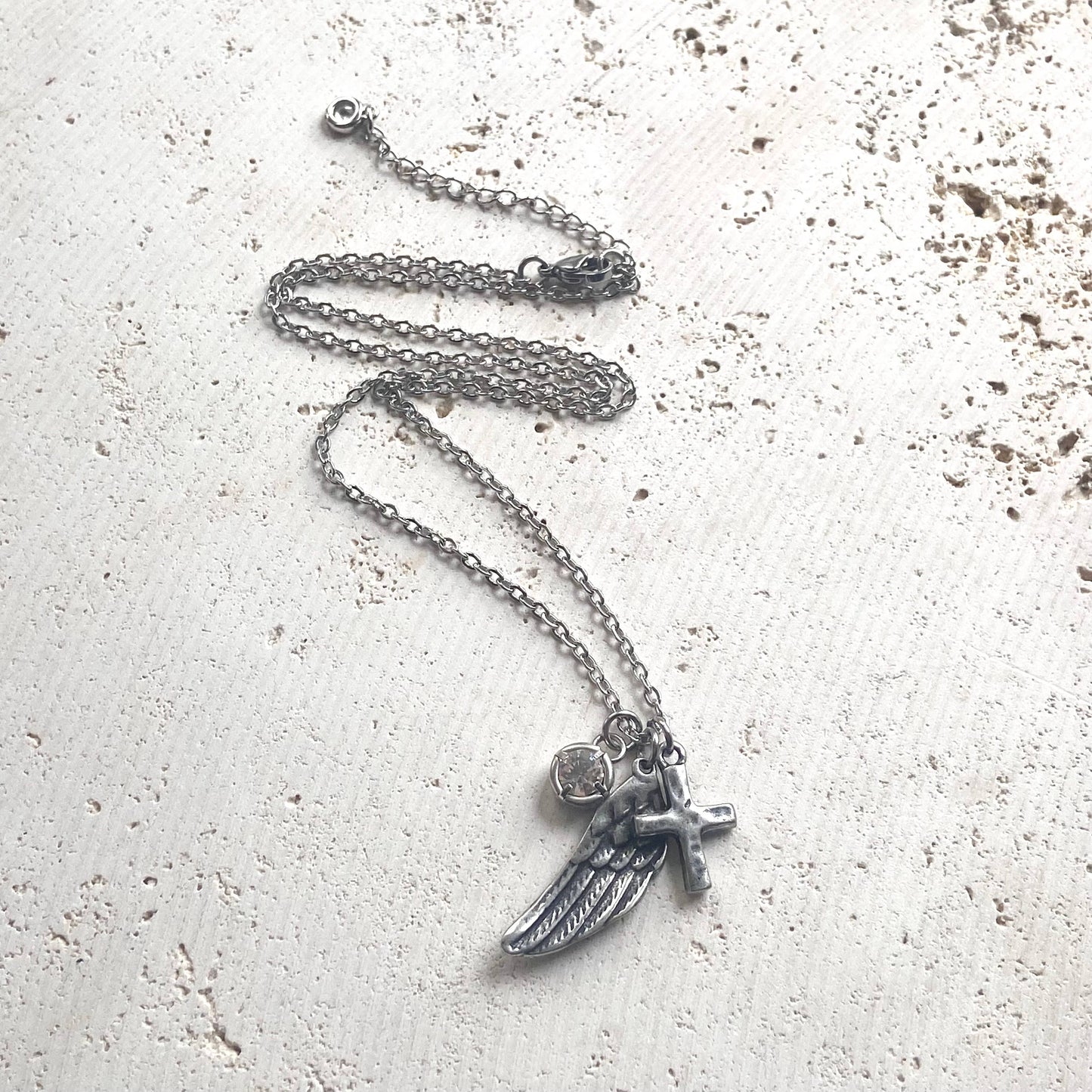 Angel Wing & Cross Hand Casted Necklace