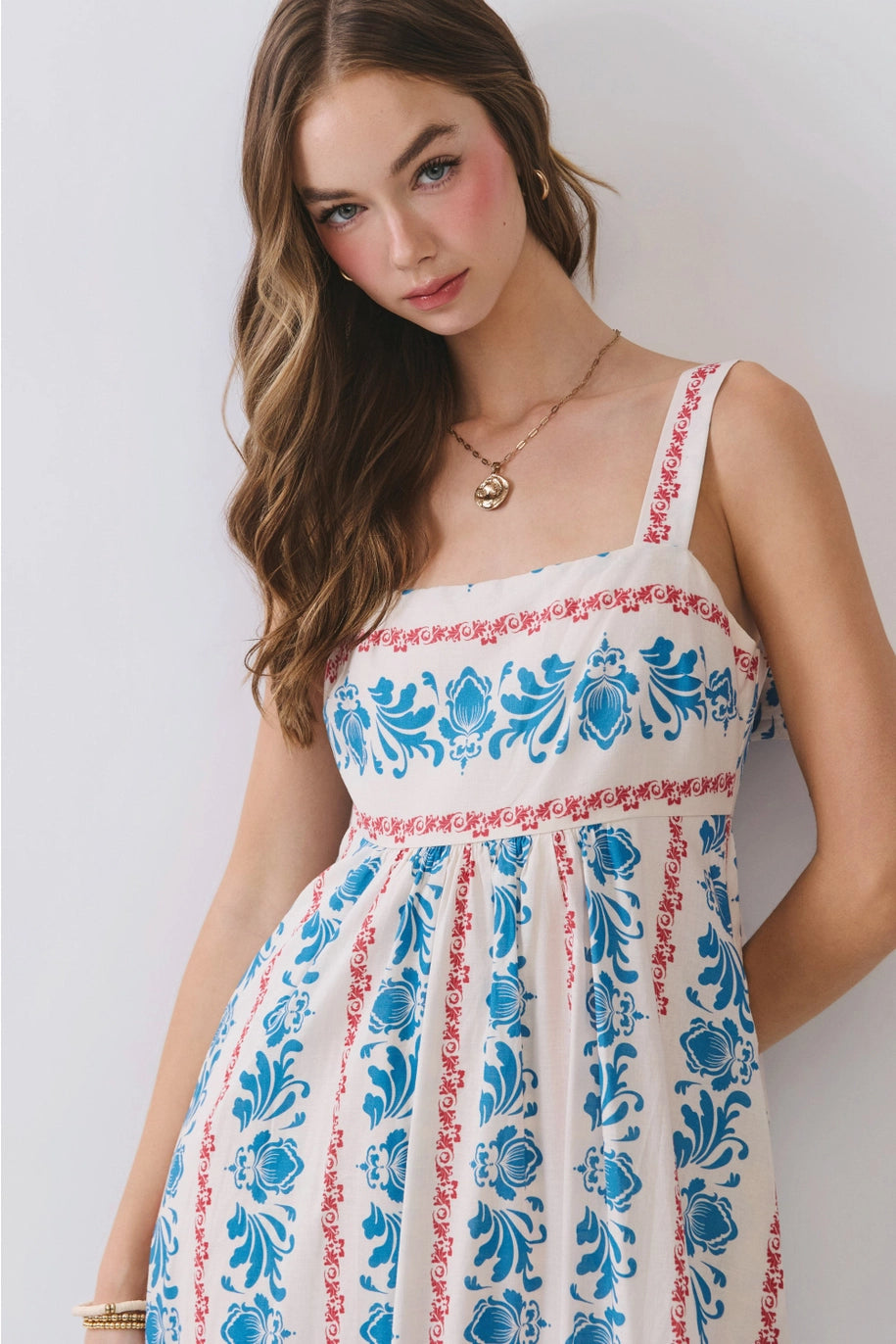 Square Neck Tie Back Midi Dress