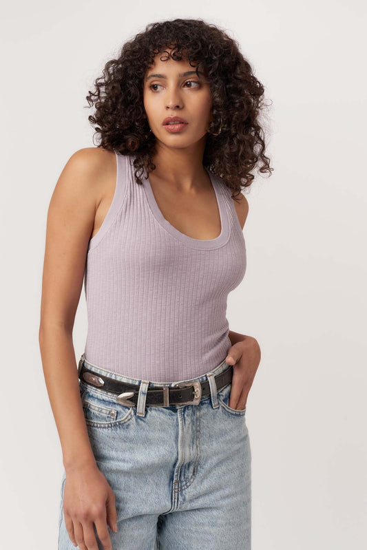 SUKI SCOOP NECK RIB TANK - VIOLET STONE