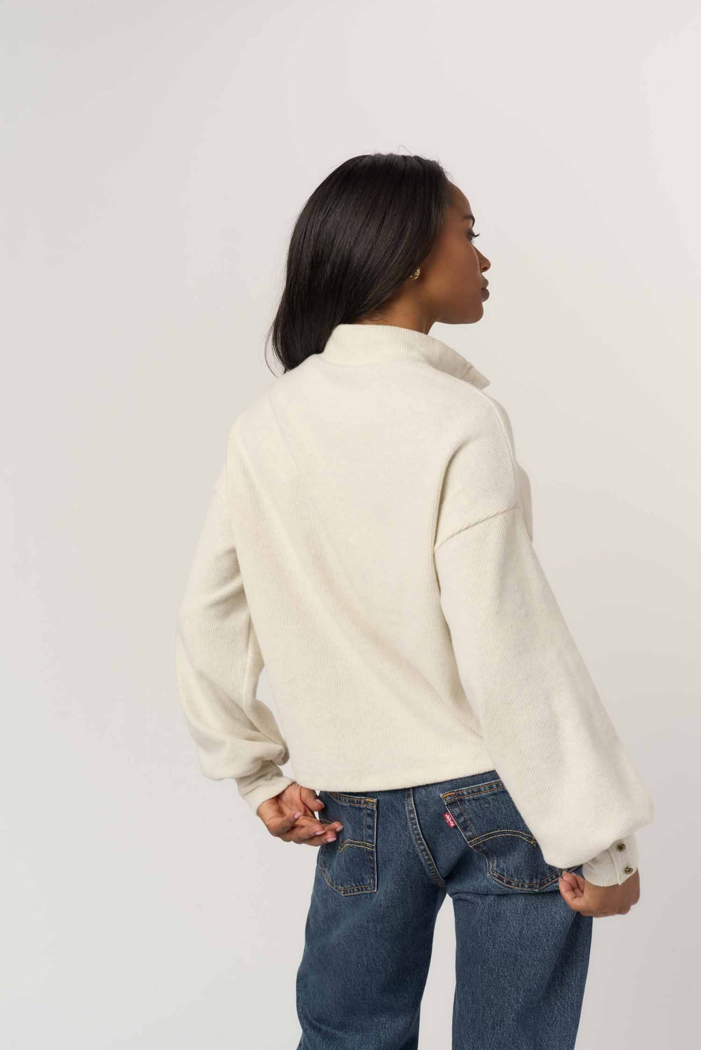 Damas Multi Button Cozy Mock Neck Pullover