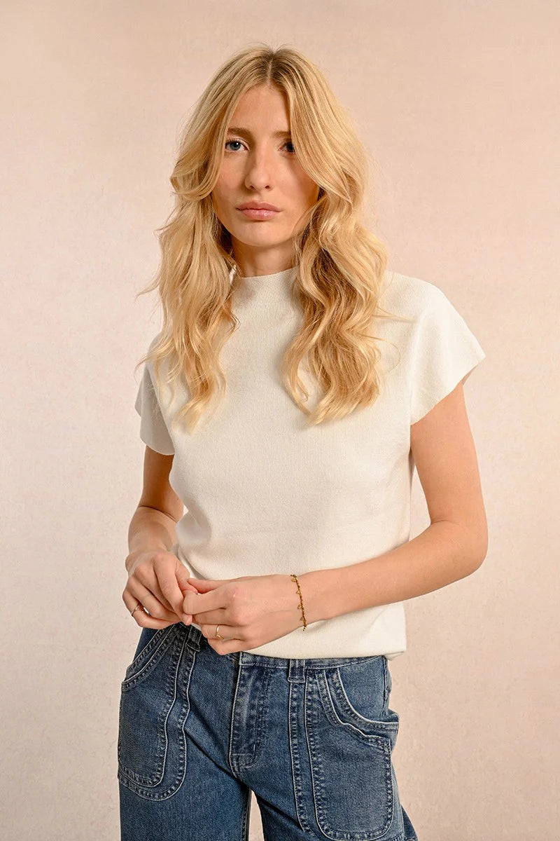 SHORT-SLEEVED RIBBED SWEATER