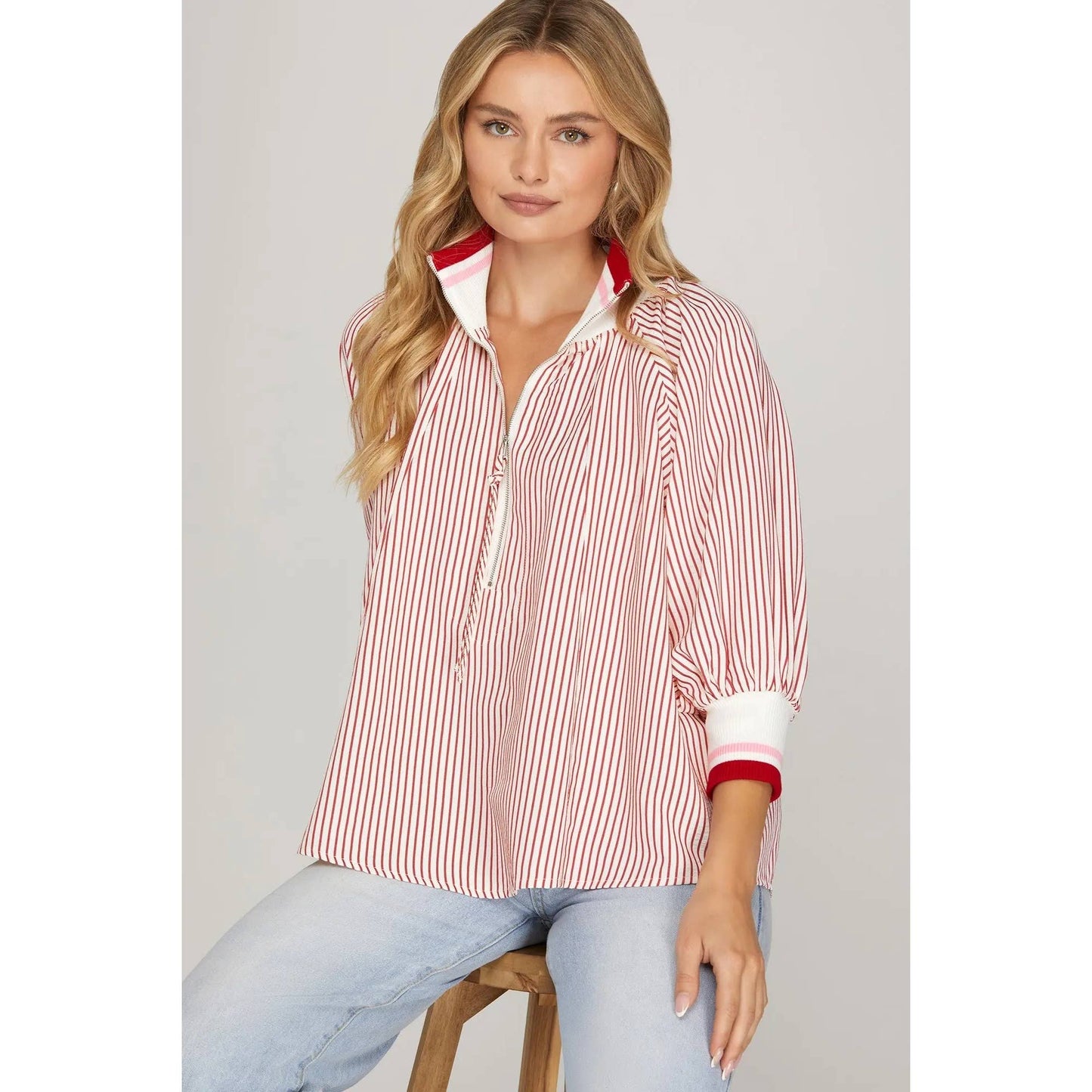 Half Zip Striped Top