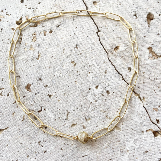 Paved Magnetic Clasp Chain Necklace