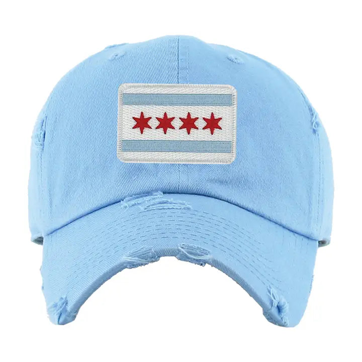 Chicago Flag Patch Distressed Hat