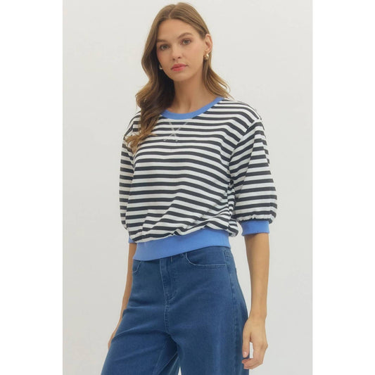 Striped Half Sleeve Knit Top