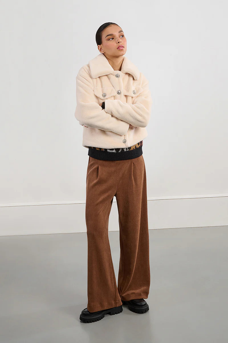 Faux Fur Crystal Button Jacket