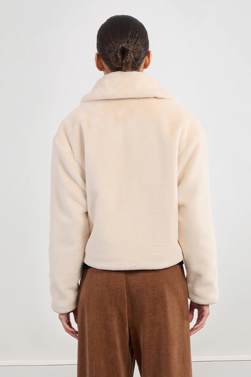 Faux Fur Crystal Button Jacket