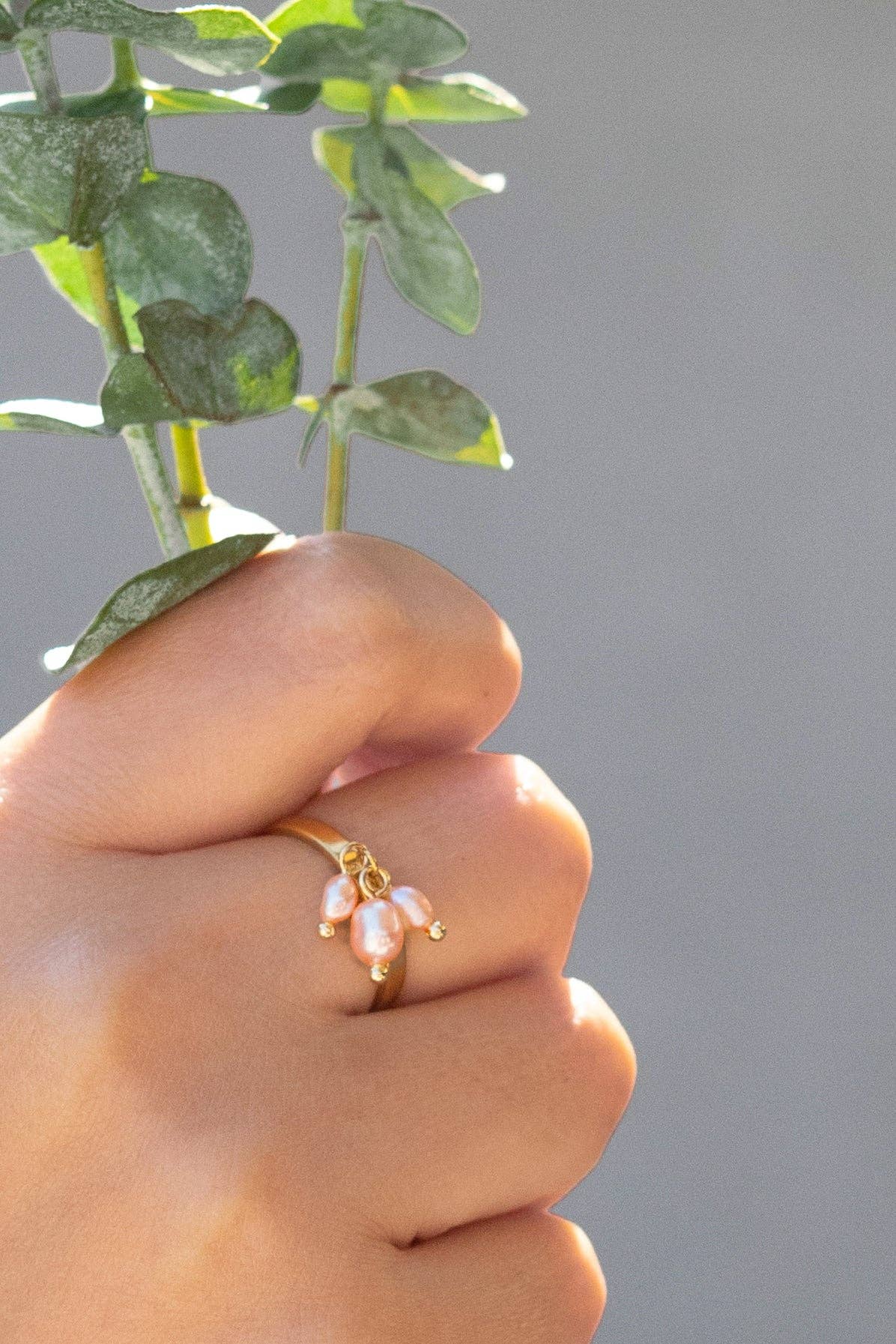 Emily Charm Ring - 18K Gold Plated + Fresh Water Pink Pearl