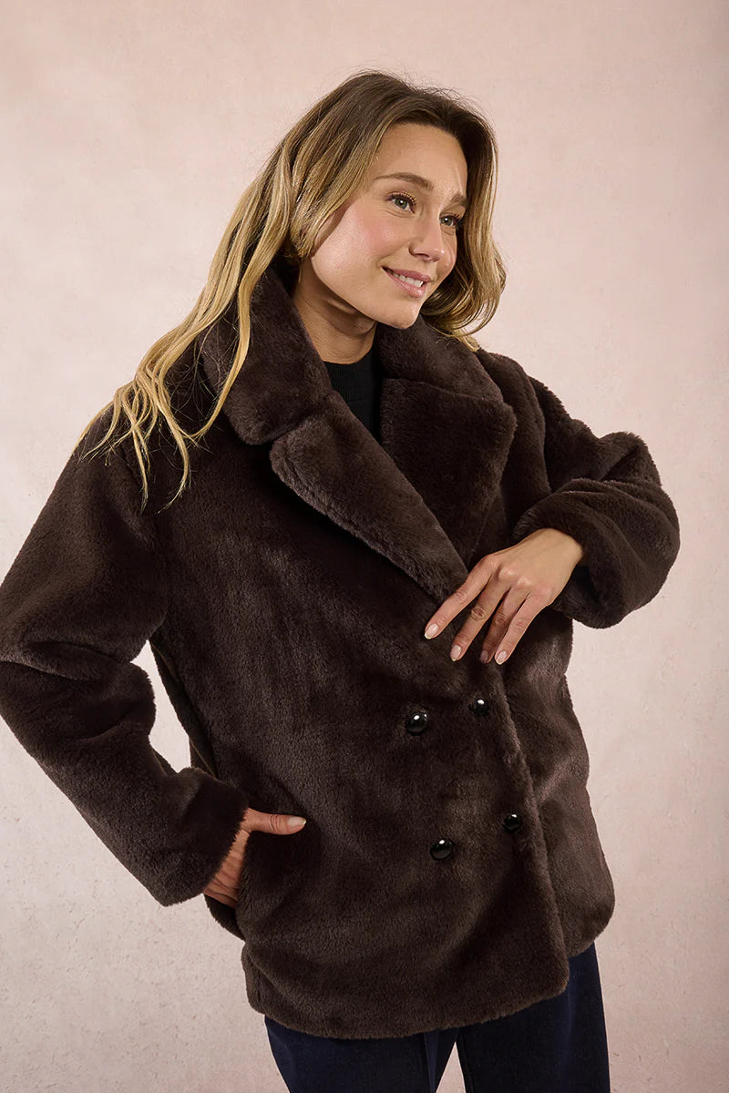 Faux Fur Double Breasted Coat