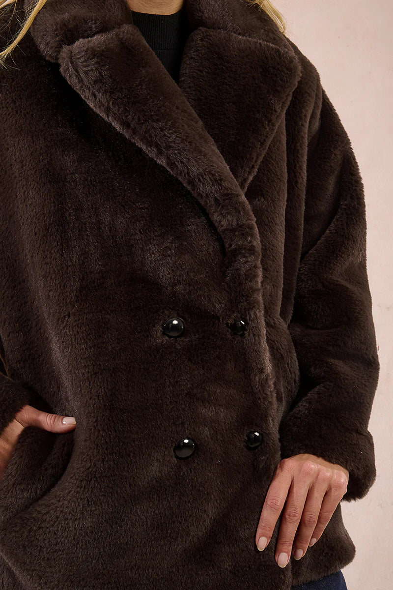 Faux Fur Double Breasted Coat