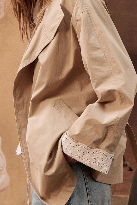 Embroidered Cuff Short Trench Coat