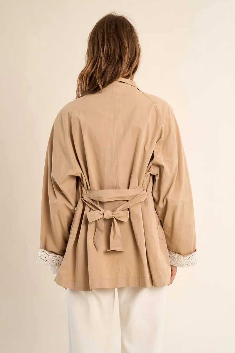 Embroidered Cuff Short Trench Coat