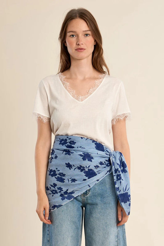 Blue Floral Woven Scarf