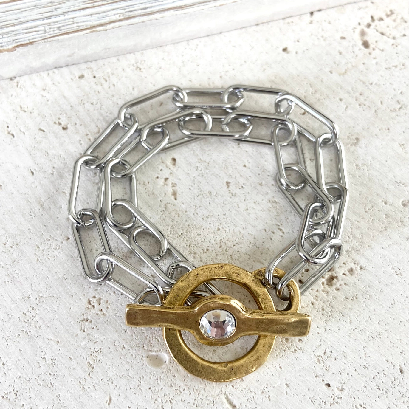Hand Casted Crystal Toggle Bracelet - Mixed