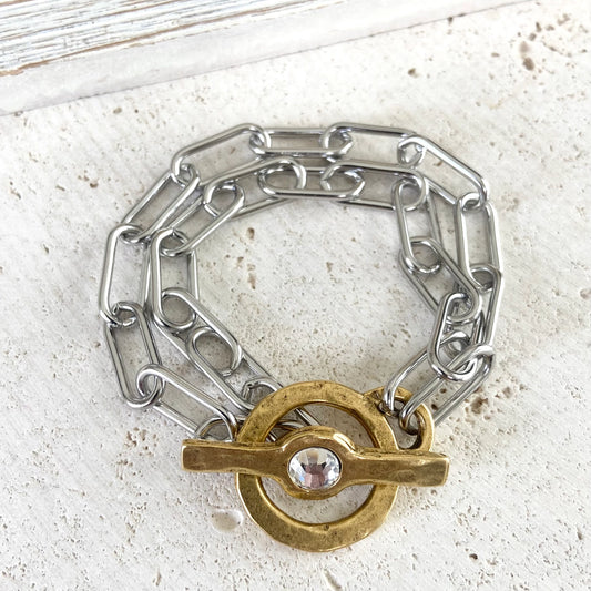 Hand Casted Crystal Toggle Bracelet - Mixed