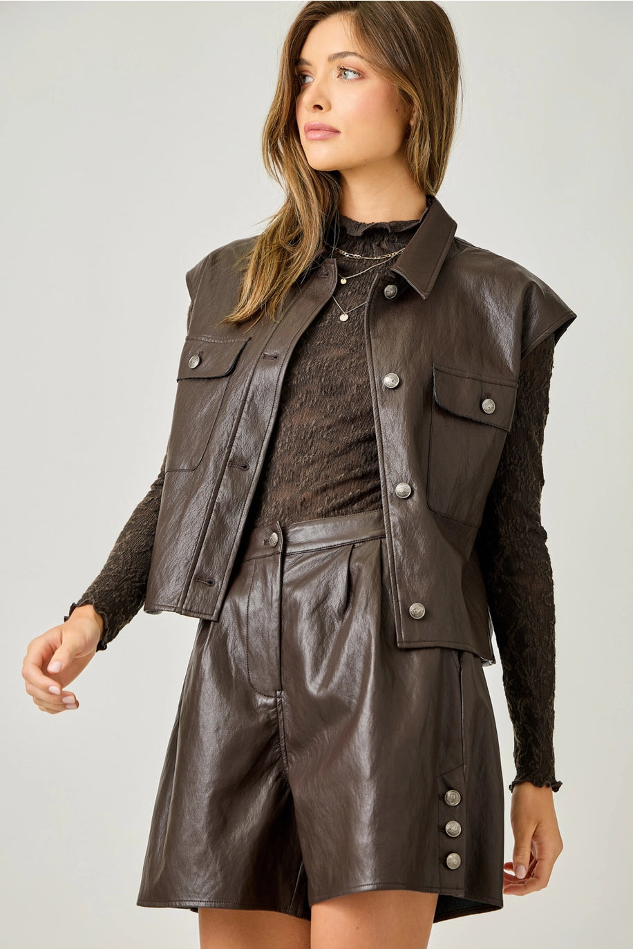 Faux Leather Vest - Chocolate