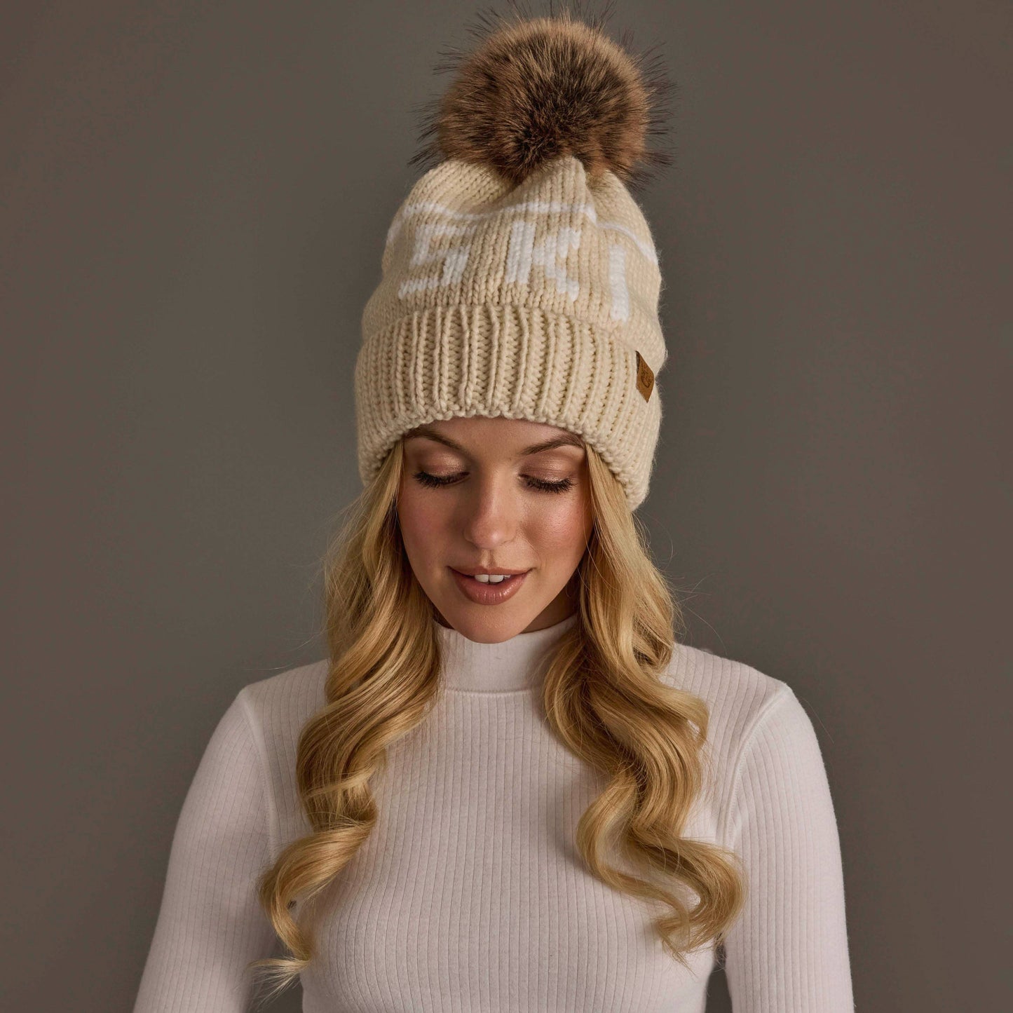 Lt. Tan & Ivory Ski Pom Hat