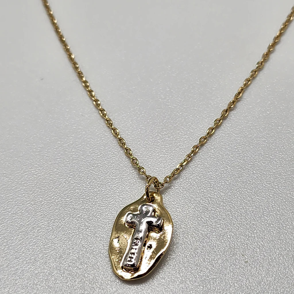 FAITH TWO TONE CROSS NECKLACE