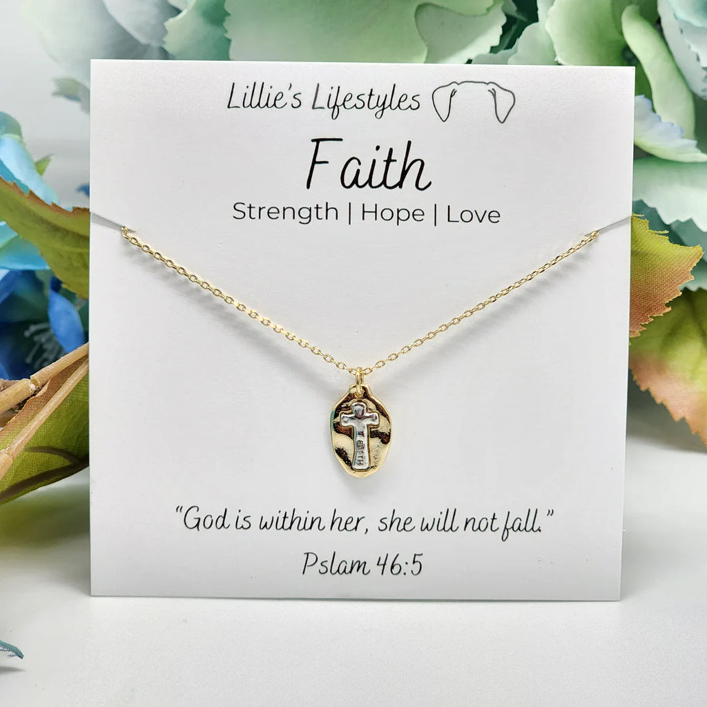 FAITH TWO TONE CROSS NECKLACE