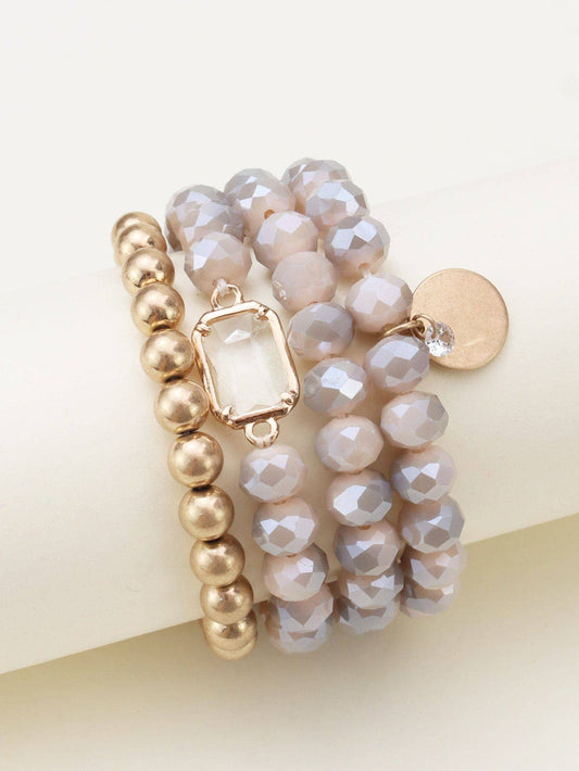 Multi Crystal Coin Charm Bracelet Set
