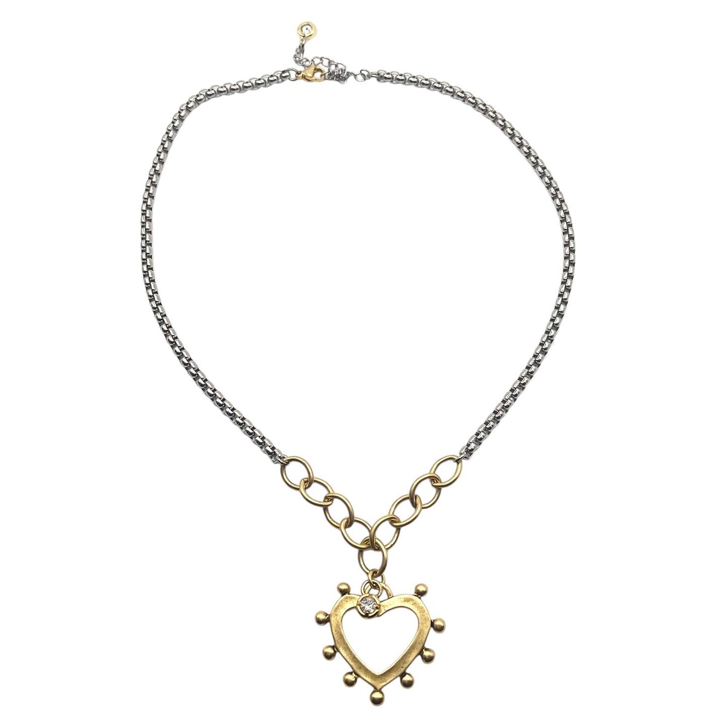 Mixed Metal Heart Burst Charm Necklace - Gold Heart