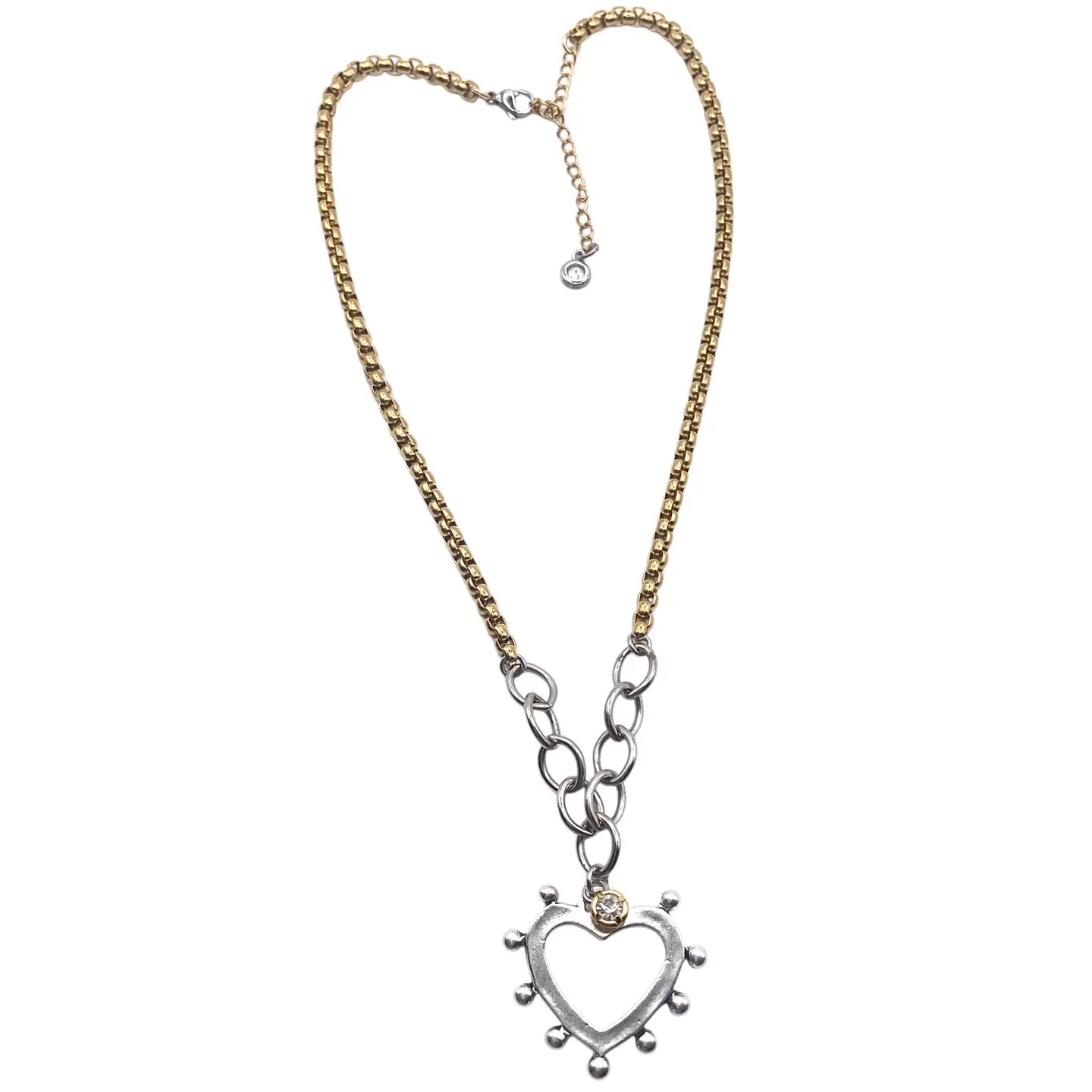 Mixed Metal Heart Burst Charm Necklace - Silver Heart