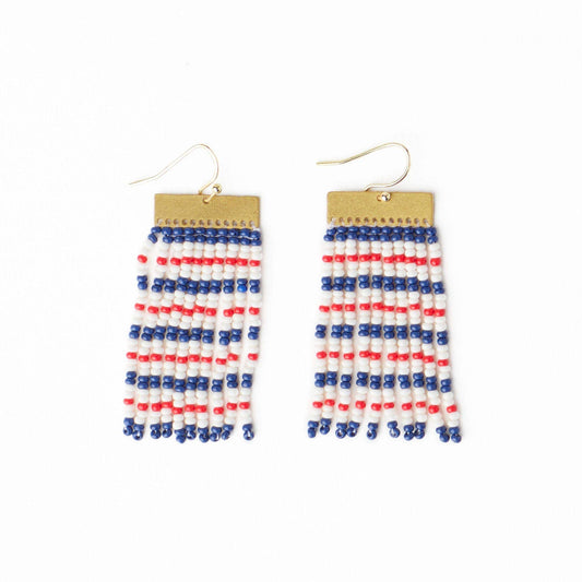 Scout Rectangle Mixed Horizontal Stripes Earrings - Red + Navy