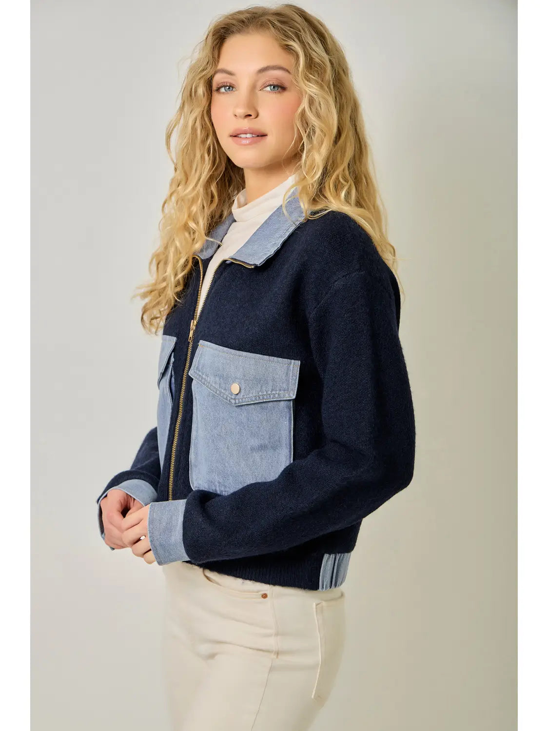 Denim Contrast Sweater Jacket