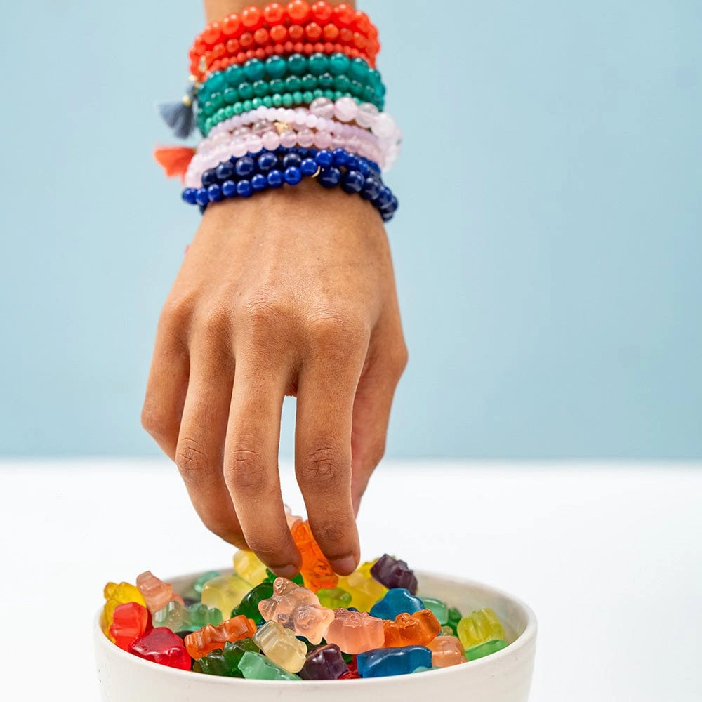 ADDISON SET OF 3 STRETCH BRACELETS GLASS & CRYSTAL W/BAG - ORANGE