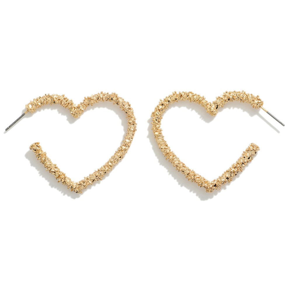 Pave Textured Heart Drop Earrings