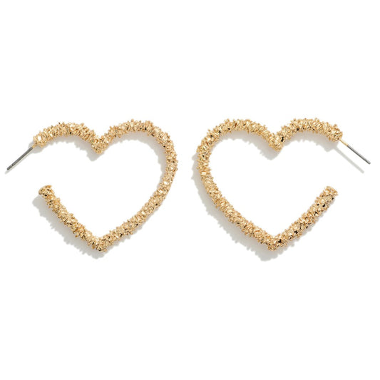 Pave Textured Heart Drop Earrings