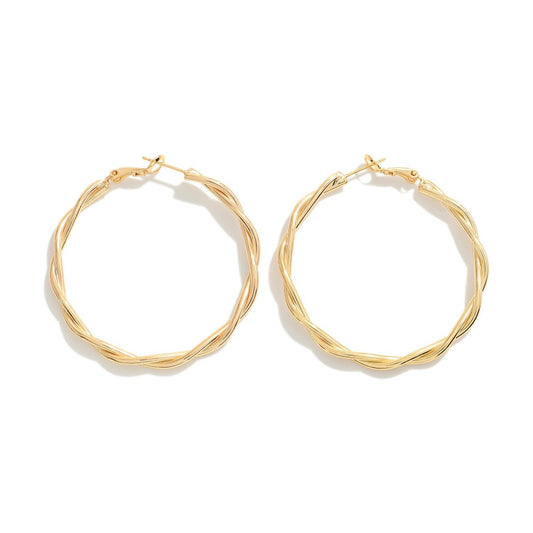 Twisted Hoop Earrings-Gold