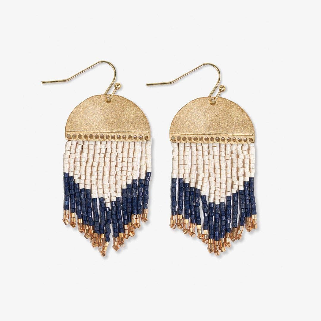 Claudia Curved Pattern Fringe Earrings - Navy