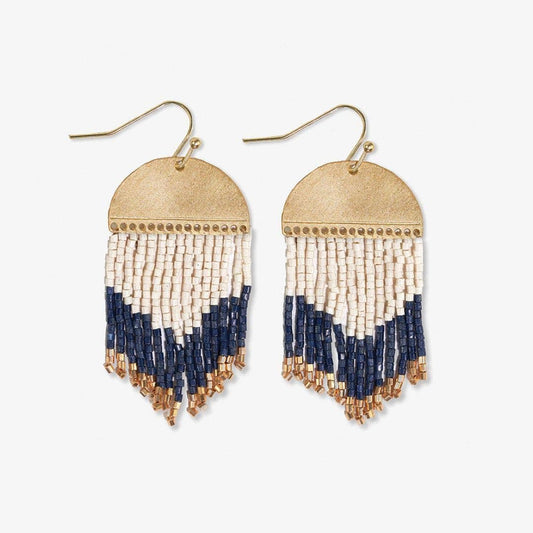 Claudia Curved Pattern Fringe Earrings - Navy