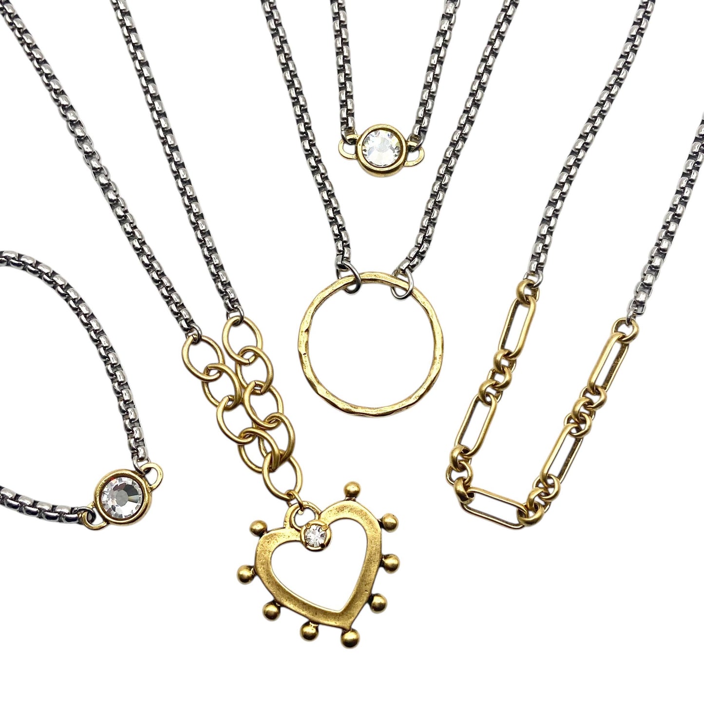 Mixed Metal Heart Burst Charm Necklace - Gold Heart