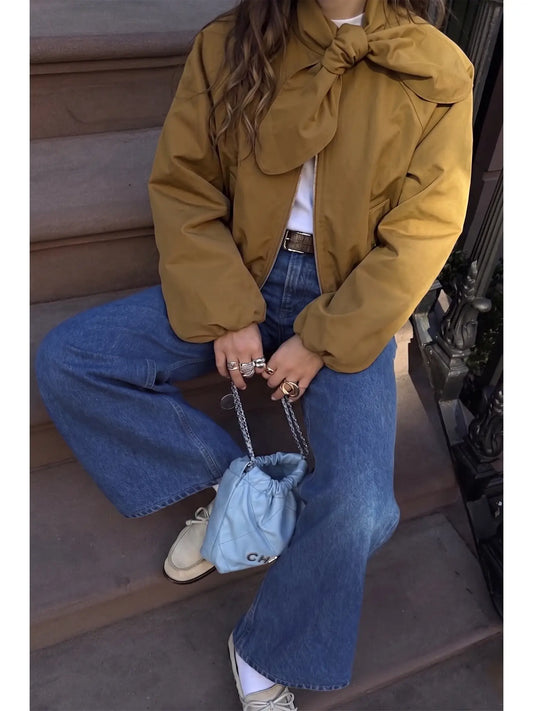 Scarf Collar Long Sleeve Puffy Jacket
