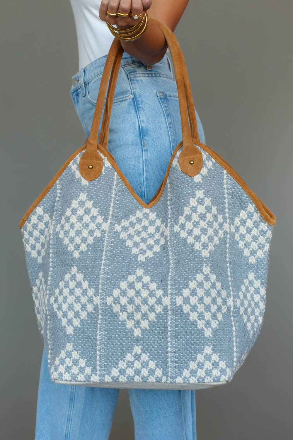 Gray & Cream Diamond Pattern Tote