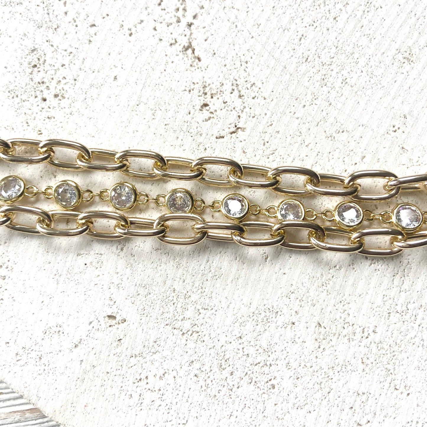 BOUTIQUE THREE STRAND CRYSTAL/GOLD BRACELET