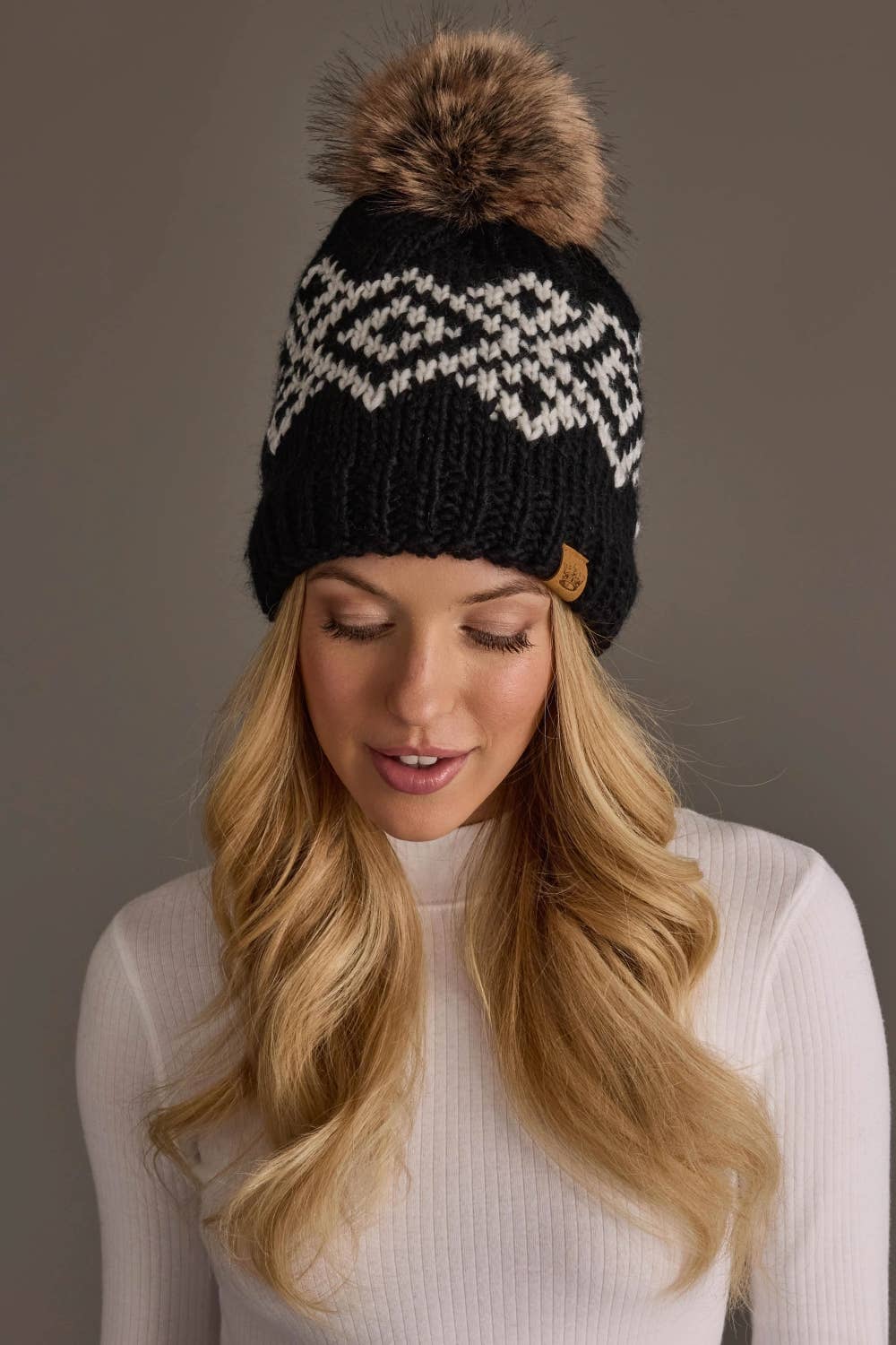 Black & White Patterned Pom Hat